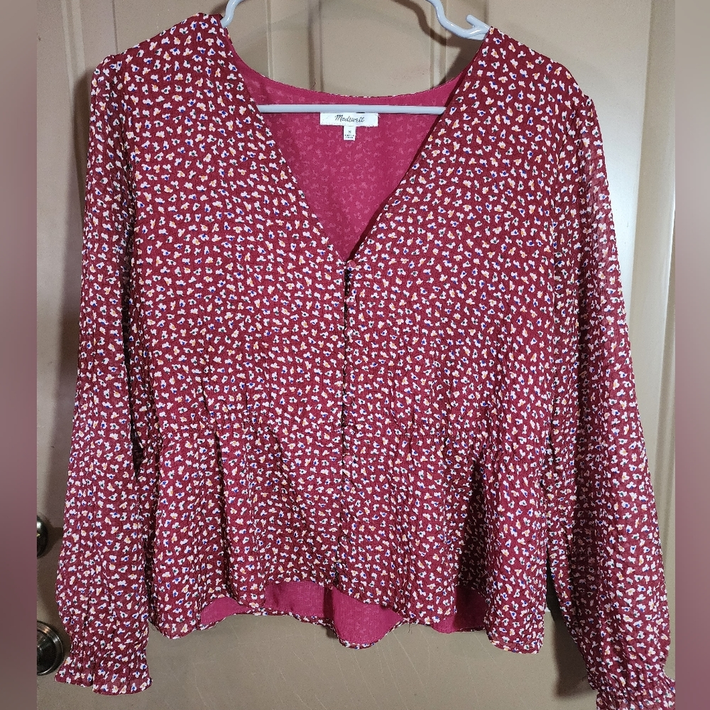 Madewell Semi Sheer Long Sleeve Floral Print Shirt Womens M Button Up